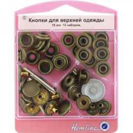 Набор кнопок, 15 мм. бронзовый 12 шт. Hemline H405S.B