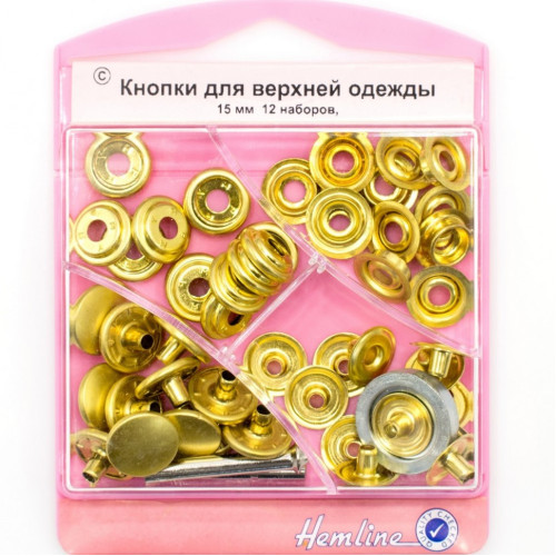 Набор кнопок, 15 мм. золотой 12 шт. Hemline H405S.G в Минске