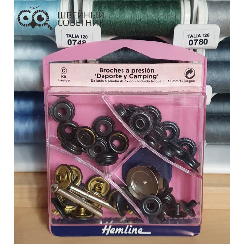 Набор кнопок, 15 мм. черный 12 шт. Hemline H405S.O в Минске