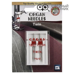Иглы Organ двойные универсальные 130/705H №70/2, 2 шт.