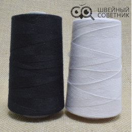 Нитки армированные Красная нить 70 ЛЛ, 2500 м, цвет: белый, черный (1 шт.)